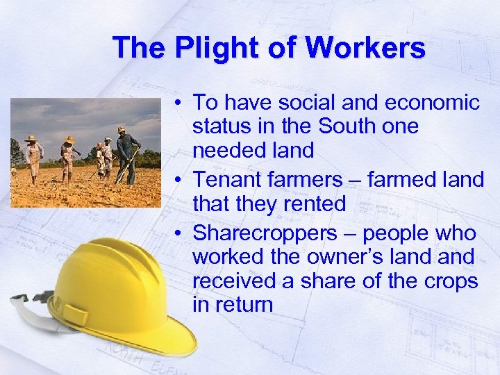 The Plight of Workers • To have social and economic status in the South