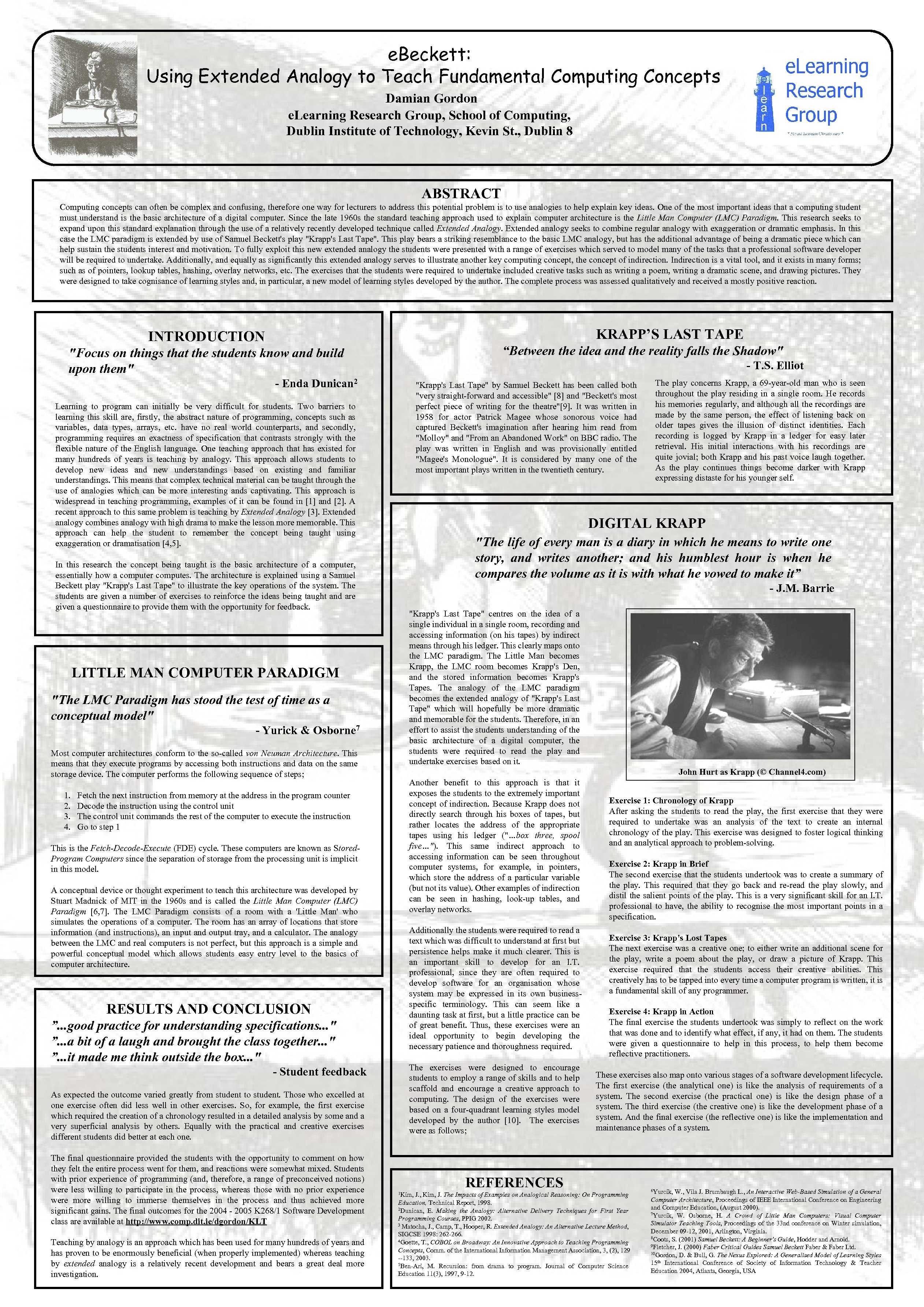 e. Beckett: Using Extended Analogy to Teach Fundamental Computing Concepts Damian Gordon e. Learning