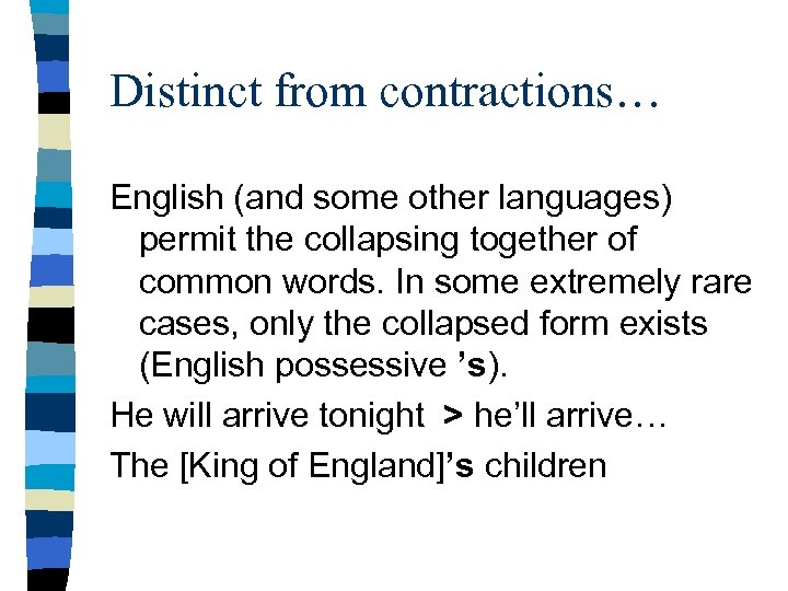 Distinct from contractions… English (and some other languages) permit the collapsing together of common