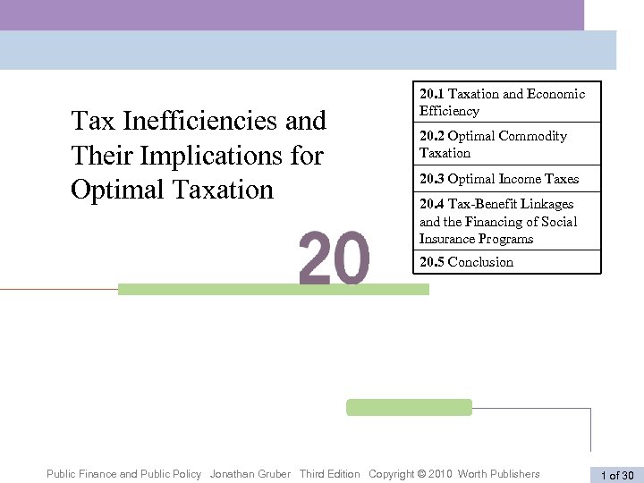 Tax Inefficiencies and Their Implications for Optimal Taxation 20. 1 Taxation and Economic Efficiency