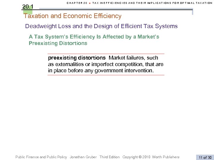 20. 1 CHAPTER 20 ■ TAX INEFFICIENCIES AND THEIR IMPLICATIONS FOR OPTIMAL TAXATION Taxation