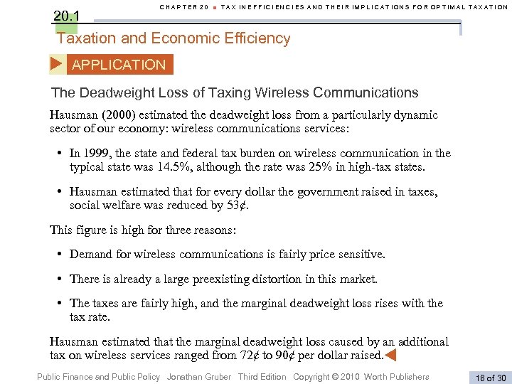 20. 1 CHAPTER 20 ■ TAX INEFFICIENCIES AND THEIR IMPLICATIONS FOR OPTIMAL TAXATION Taxation