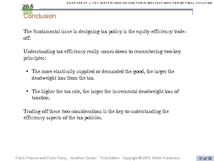 20. 5 CHAPTER 20 ■ TAX INEFFICIENCIES AND THEIR IMPLICATIONS FOR OPTIMAL TAXATION Conclusion