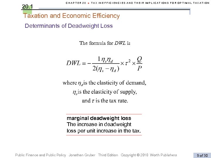 20. 1 CHAPTER 20 ■ TAX INEFFICIENCIES AND THEIR IMPLICATIONS FOR OPTIMAL TAXATION Taxation