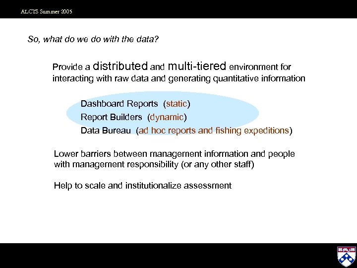 ALCTS Summer 2005 So, what do we do with the data? Provide a distributed