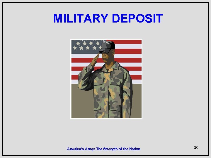 MILITARY DEPOSIT America’s Army: The Strength of the Nation 30 