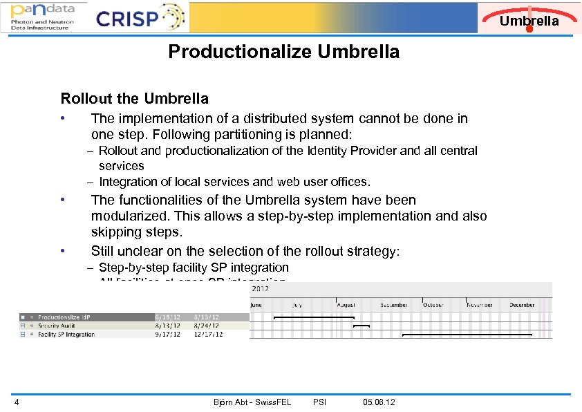 Umbrella Productionalize Umbrella Rollout the Umbrella • The implementation of a distributed system cannot