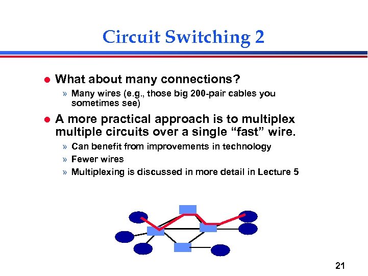 Circuit Switching 2 l What about many connections? » Many wires (e. g. ,
