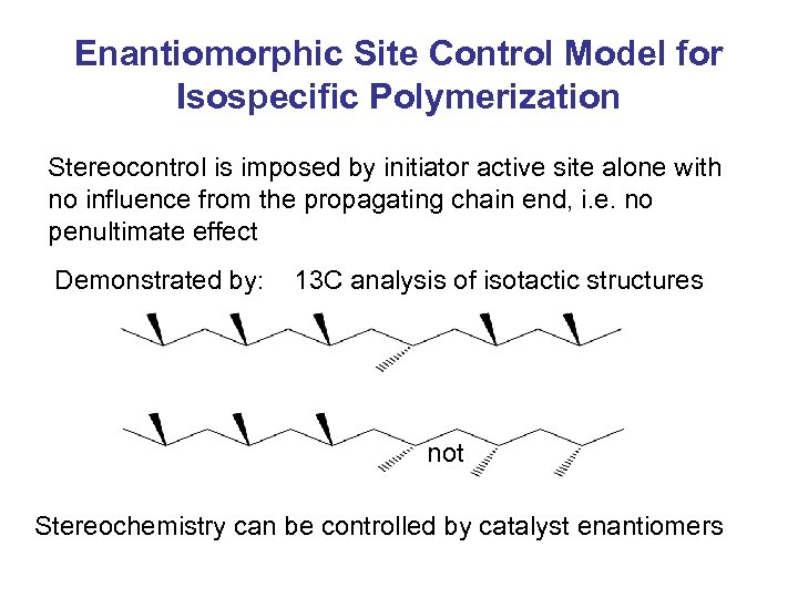 Enantiomorphic Site Control Model for Isospecific Polymerization Stereocontrol is imposed by initiator active site