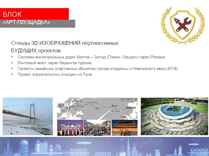 БЛОК «АРТ-ПЛОЩАДКА» Стенды 3 D ИЗОБРАЖЕНИЙ перспективных БУДУЩИХ проектов: • • Система магистральных дорог