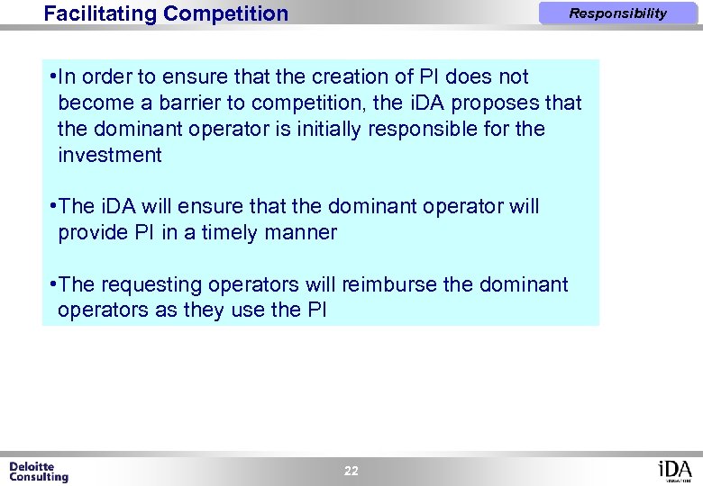 Facilitating Competition Responsibility • In order to ensure that the creation of PI does