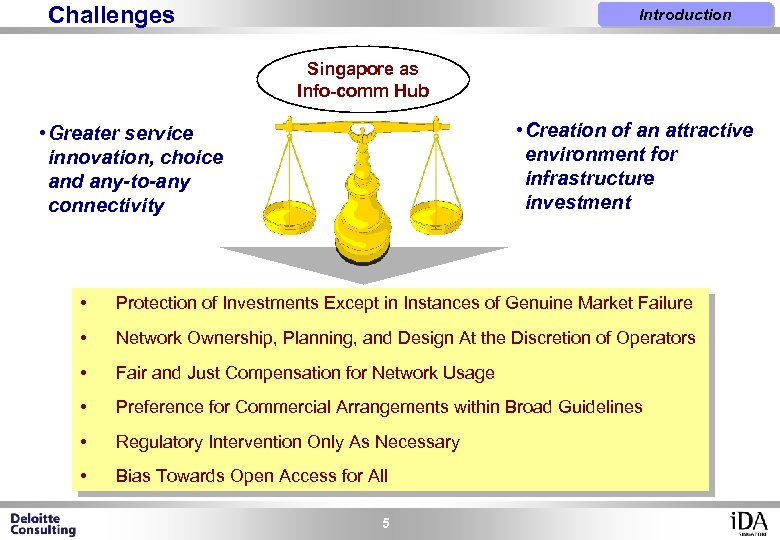 Challenges Introduction Singapore as Info-comm Hub • Creation of an attractive environment for infrastructure