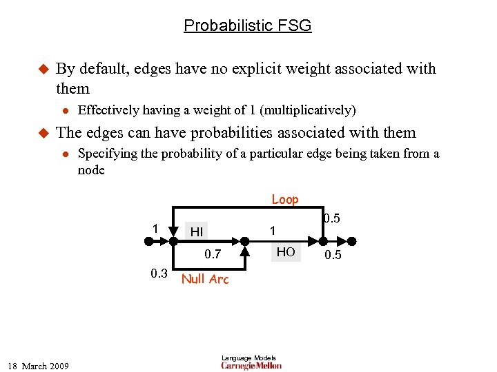 Probabilistic FSG u By default, edges have no explicit weight associated with them l