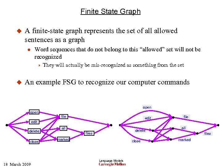 Finite State Graph u A finite-state graph represents the set of allowed sentences as