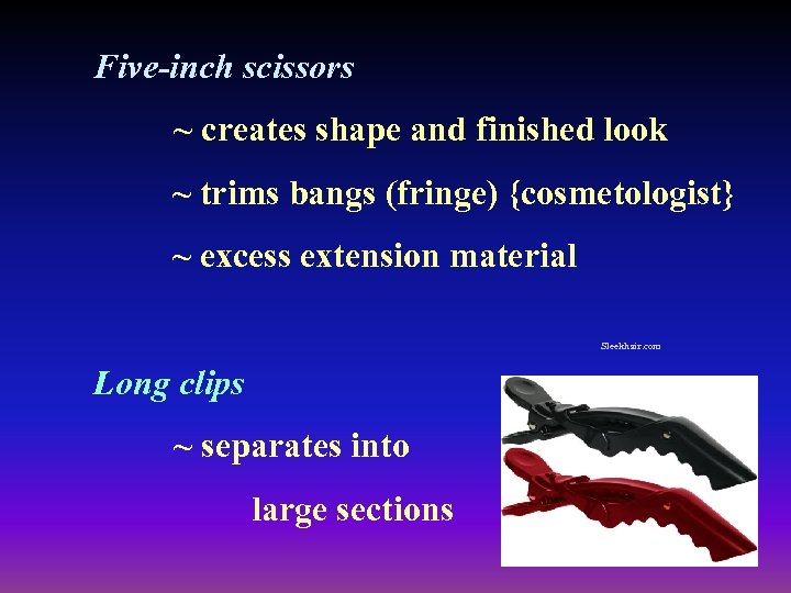 Five-inch scissors ~ creates shape and finished look ~ trims bangs (fringe) {cosmetologist} ~