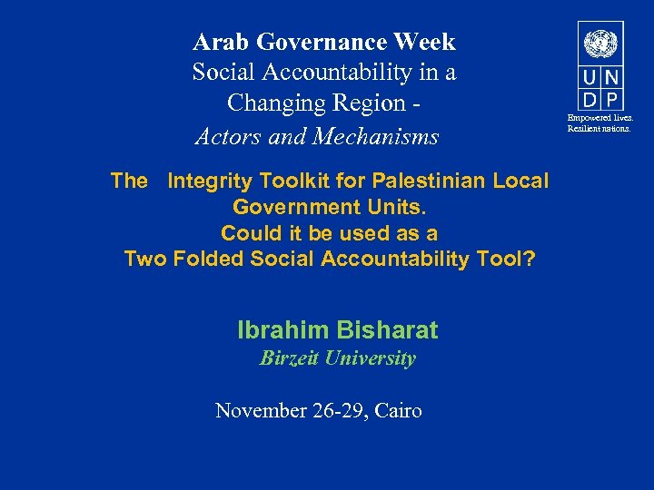 Arab Governance Week Social Accountability in a Changing