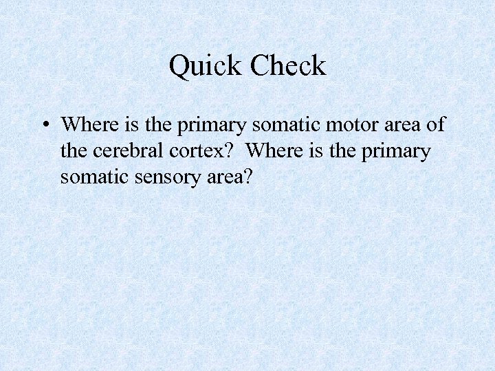 Quick Check • Where is the primary somatic motor area of the cerebral cortex?