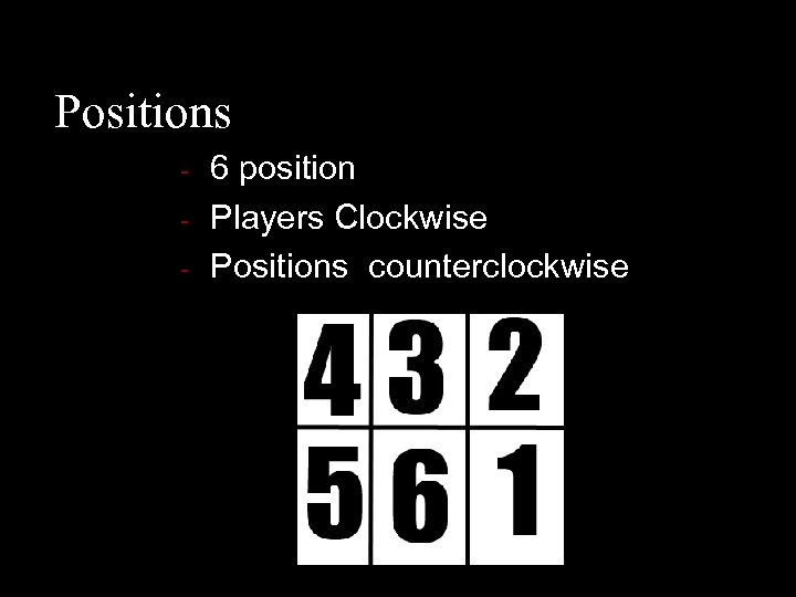 Positions - 6 position Players Clockwise Positions counterclockwise 