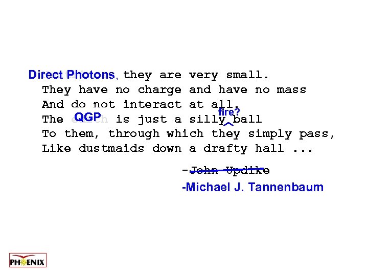 Neutrinos, Direct Photons, they are very small. They have no charge and have no