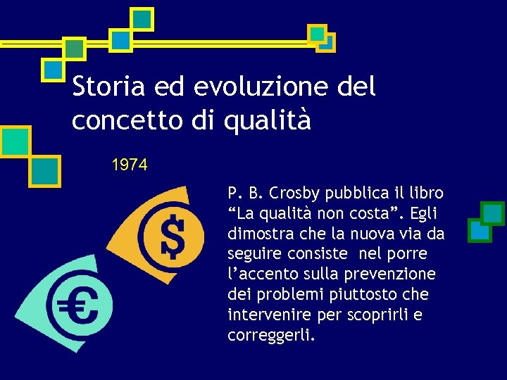 Storia ed evoluzione del concetto di qualità 1974 P. B. Crosby pubblica il libro