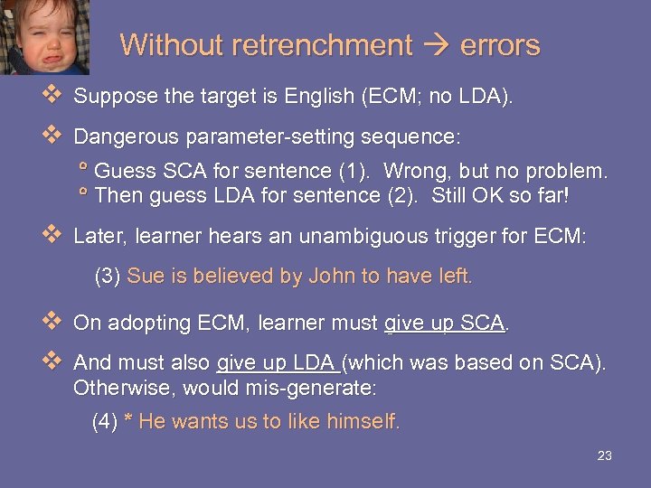 Without retrenchment errors v Suppose the target is English (ECM; no LDA). v Dangerous
