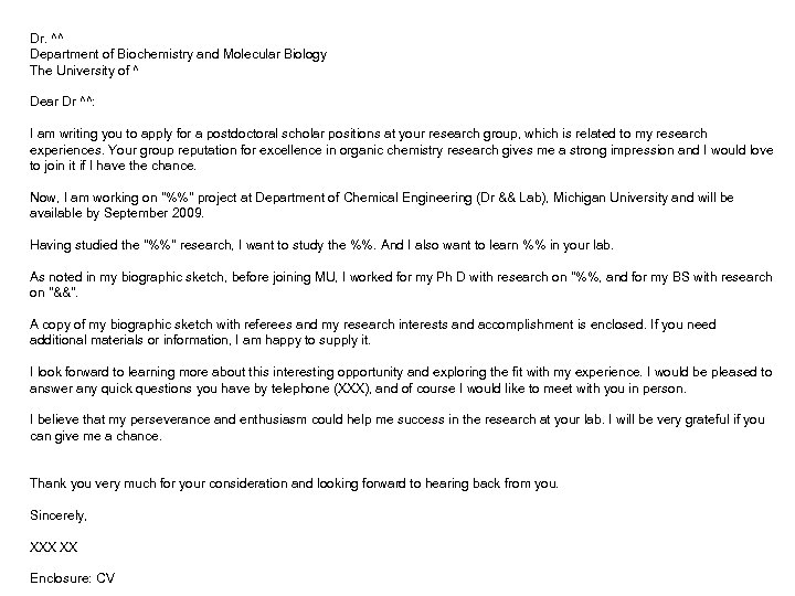 Dr. ^^ Department of Biochemistry and Molecular Biology The University of ^ Dear Dr