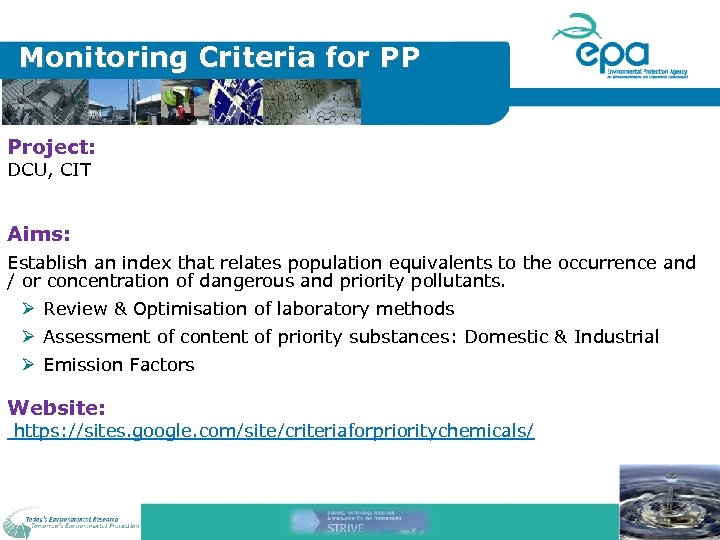 Monitoring Criteria for PP Project: DCU, CIT Aims: Establish an index that relates population