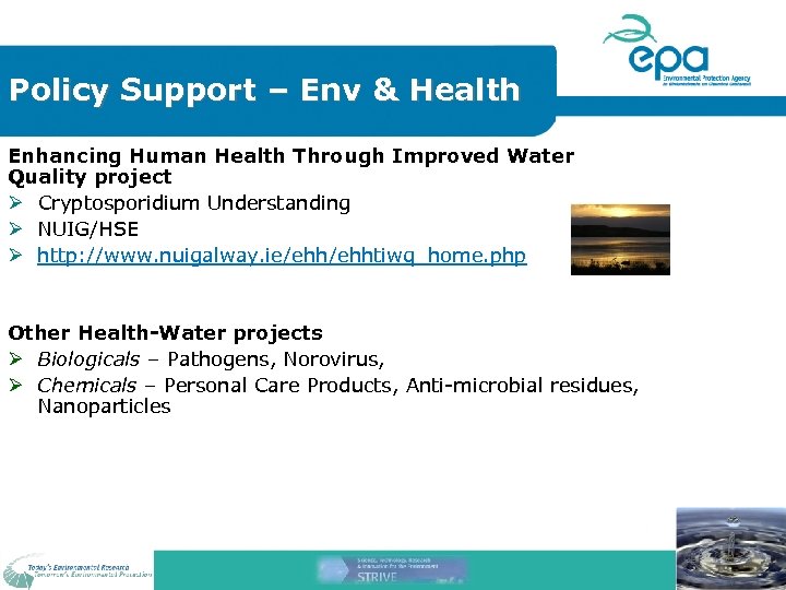 Policy Support – Env & Health Enhancing Human Health Through Improved Water Quality project