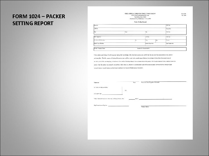 FORM 1024 – PACKER SETTING REPORT 