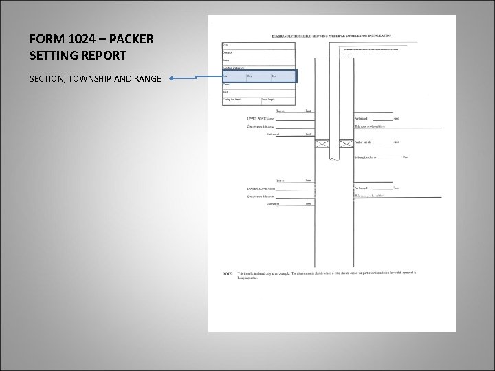 FORM 1024 – PACKER SETTING REPORT SECTION, TOWNSHIP AND RANGE 