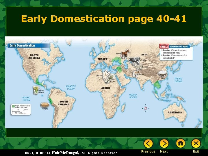 Early Domestication page 40 -41 Holt Mc. Dougal, 