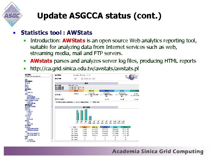 Update ASGCCA status (cont. ) • Statistics tool : AWStats • Introduction: AWStats is