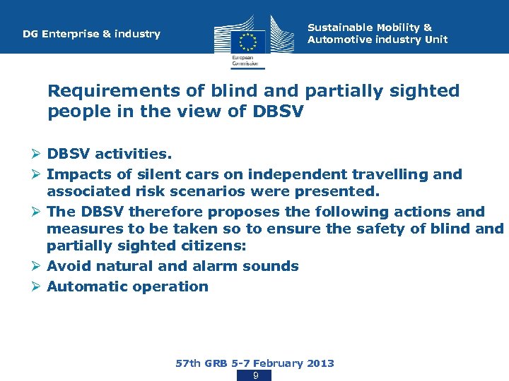 DG Enterprise & industry Sustainable Mobility & Automotive industry Unit Requirements of blind and