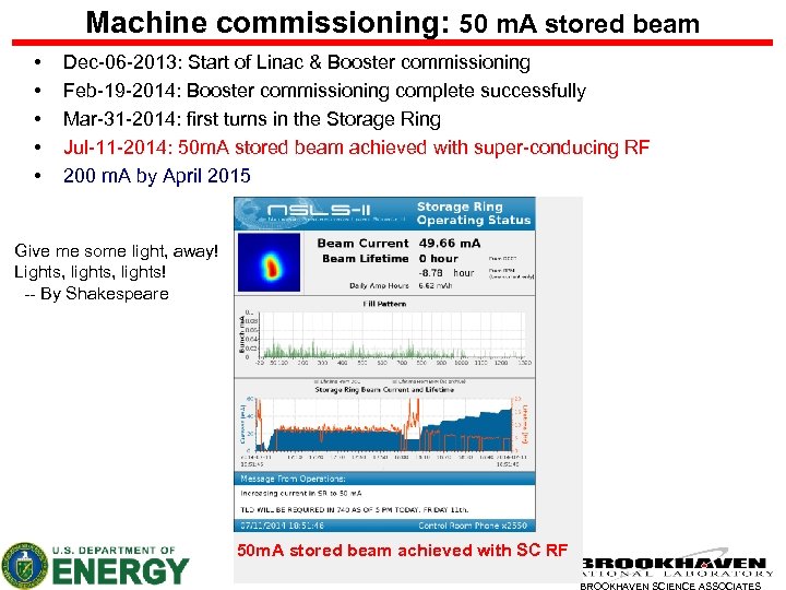 Machine commissioning: 50 m. A stored beam • • • Dec-06 -2013: Start of