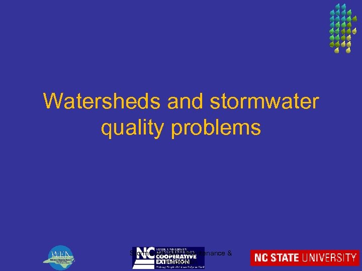 Watersheds and stormwater quality problems Stormwater BMP Maintenance & Inspection 