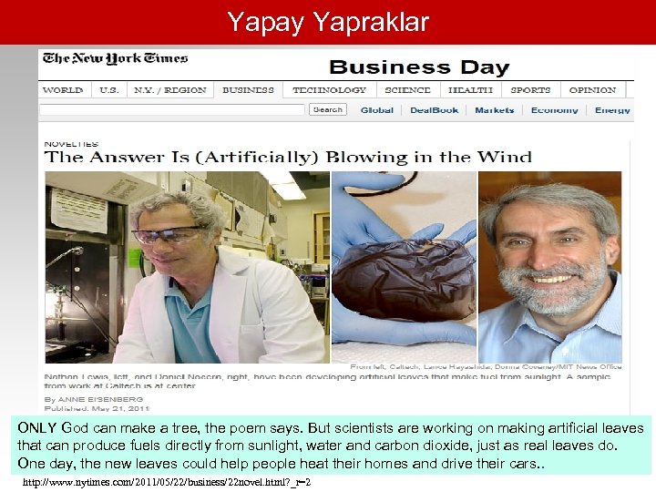 Yapay Yapraklar ONLY God can make a tree, the poem says. But scientists are