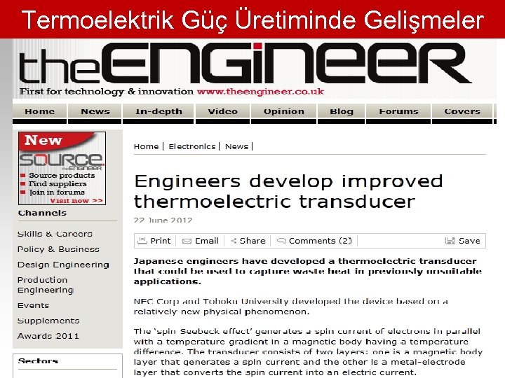 Termoelektrik Güç Üretiminde Gelişmeler 