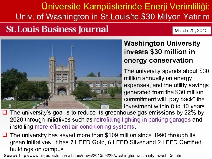 Üniversite Kampüslerinde Enerji Verimliliği: Univ. of Washington in St. Louis’te $30 Milyon Yatırım March