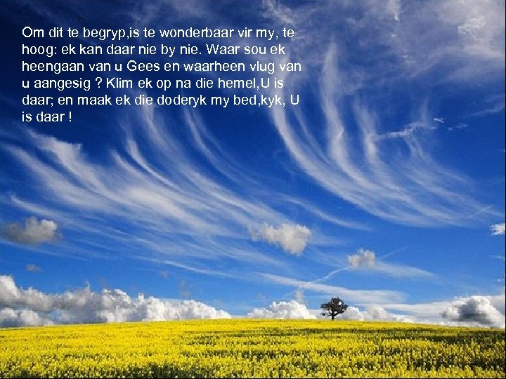 Om dit te begryp, is te wonderbaar vir my, te hoog: ek kan daar