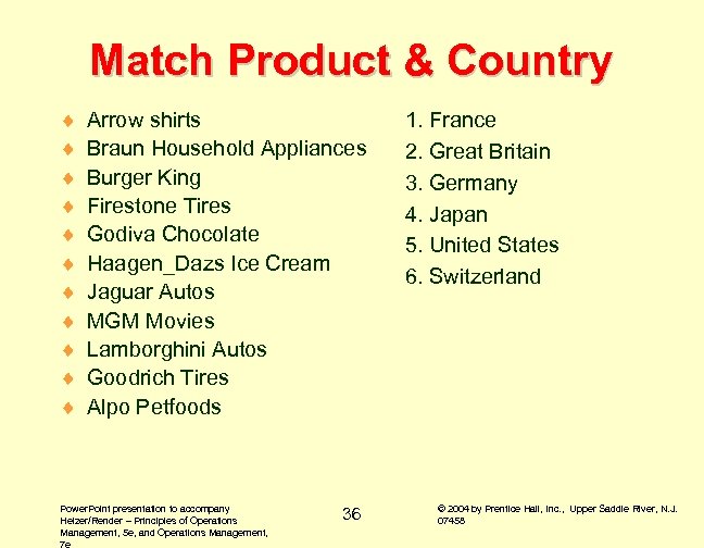Match Product & Country ¨ ¨ ¨ Arrow shirts Braun Household Appliances Burger King