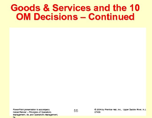 Goods & Services and the 10 OM Decisions – Continued Power. Point presentation to