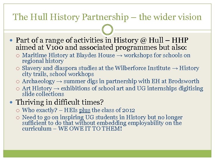 The Hull History Partnership – the wider vision Part of a range of activities