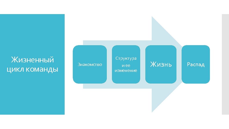 Жизненный цикл команды Знакомство Структура и ее изменение Жизнь Распад 
