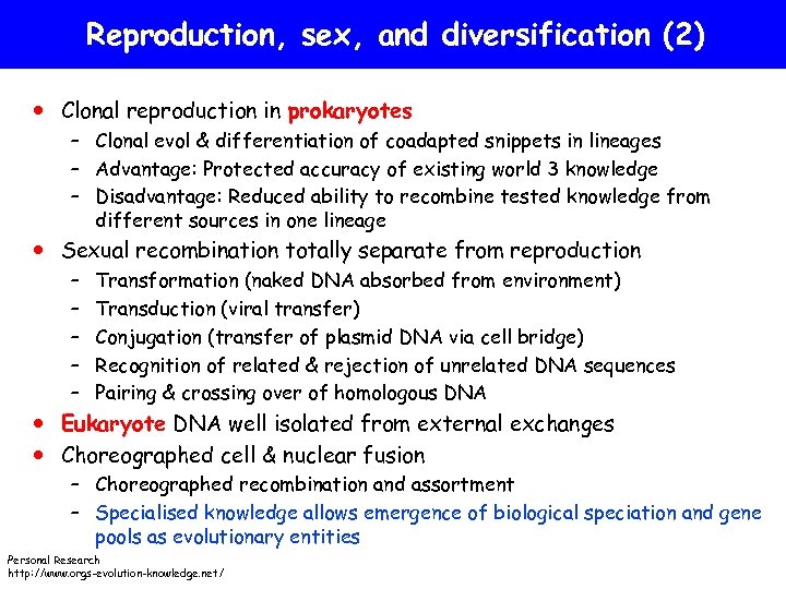 Reproduction, sex, and diversification (2) Clonal reproduction in prokaryotes – Clonal evol & differentiation