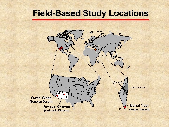 Field-Based Study Locations Tel Aviv Jerusalem AZ Yuma Wash NM (Sanoran Desert) Arroyo Chavez