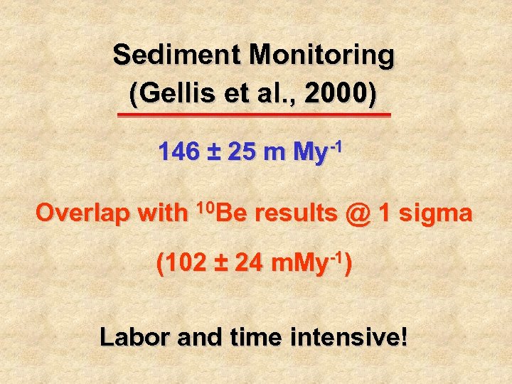 Sediment Monitoring (Gellis et al. , 2000) 146 ± 25 m My-1 Overlap with