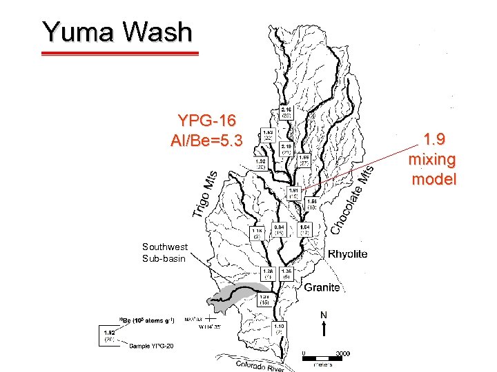 Yuma Wash YPG-16 Al/Be=5. 3 Southwest Sub-basin 1. 9 mixing model 