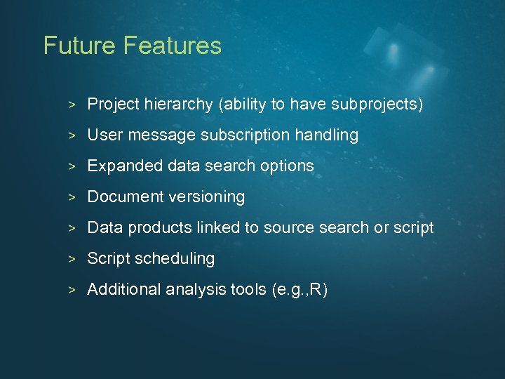 Future Features > Project hierarchy (ability to have subprojects) > User message subscription handling