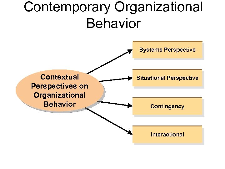 Contemporary Organizational Behavior Systems Perspective Contextual Perspectives on Organizational Behavior Situational Perspective Contingency Interactional