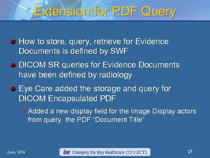 Extension for PDF Query How to store, query, retrieve for Evidence Documents is defined